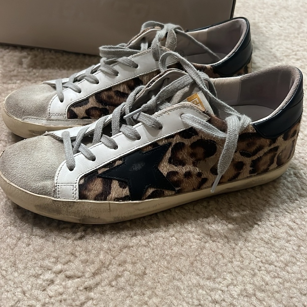 Golden Goose Leopard Print Sneakers with Black Star